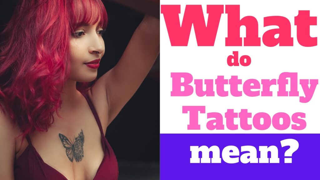 woman with butterfly tattoo in the middle of her chest