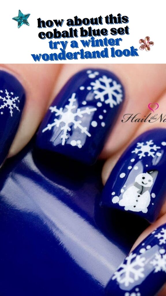 White and blue snowflake nail Ideas
