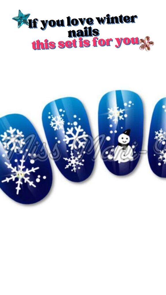 Winter snowman and snowflake nails