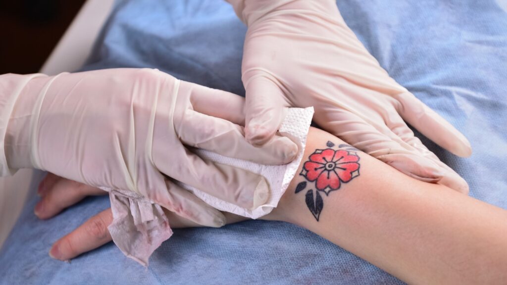 cleaning a flower tattoo