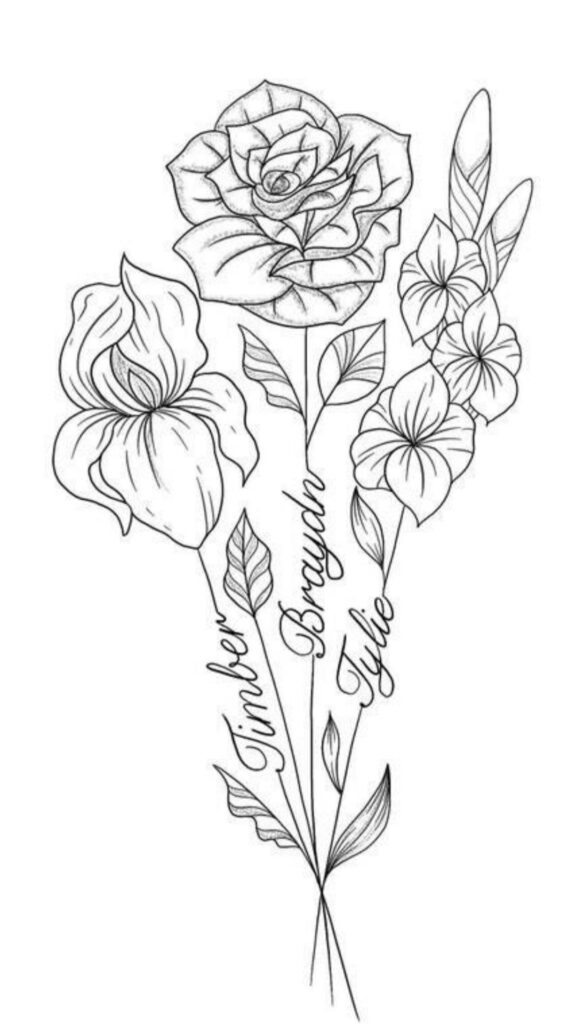 flower tattoos with children's names and birthdates