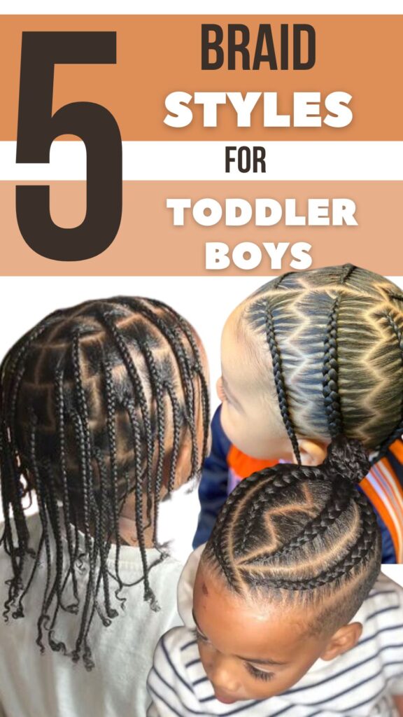 Three toddler boys with different braid hairstyles.