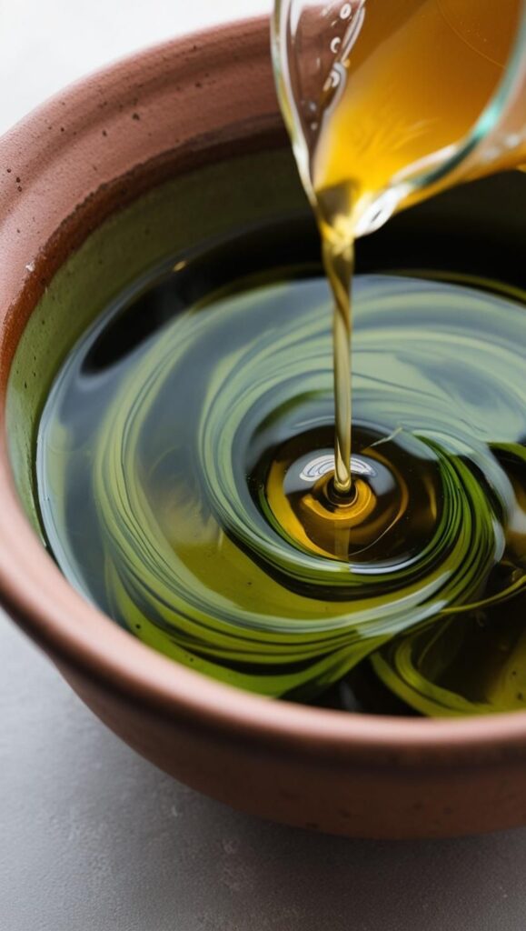 Watch the apple cider vinegar swirl into green tea for a toner that tightens pores and exfoliates gently. A powerful combo for anyone looking to upgrade their natural skin care game.