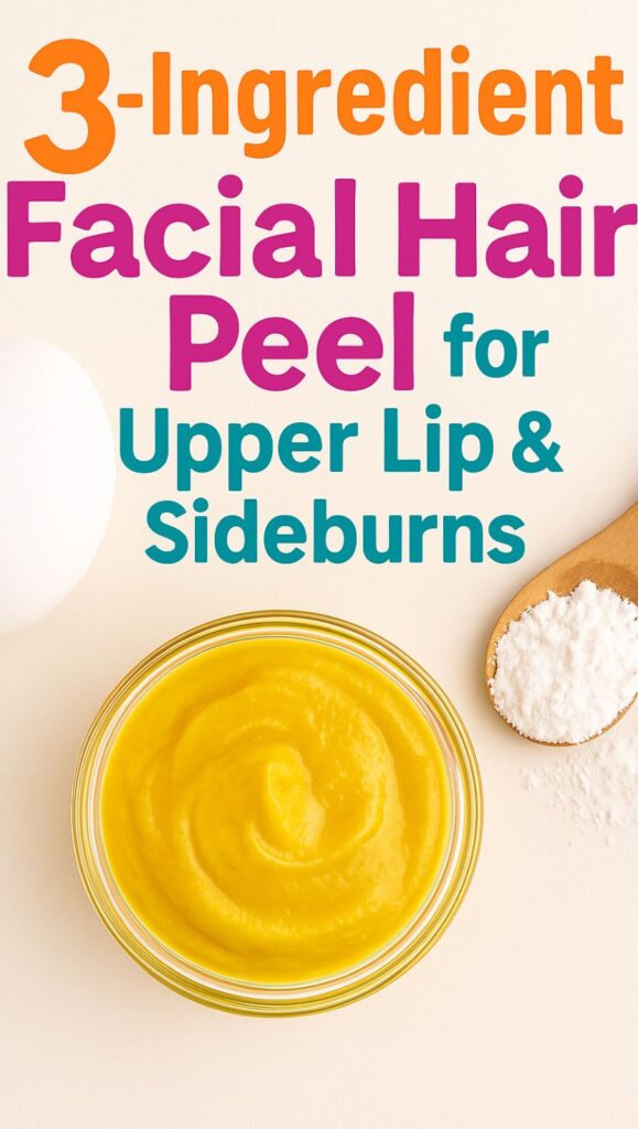 Say goodbye to stubborn upper lip hair and sideburn fuzz! This 3-ingredient facial hair peel uses egg white, cornstarch, and turmeric to naturally lift hair and clear pores. Make your own mask at home for smooth, glowing skin—no harsh wax required.