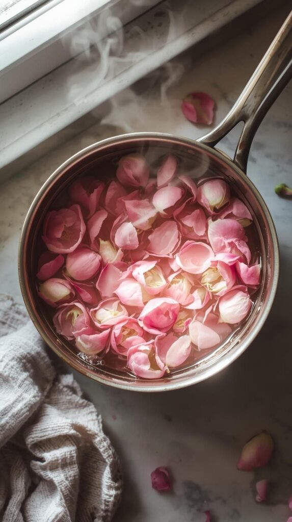 A lightweight pink spray bottle filled with rosewater and aloe—perfect for softening dry hair and refreshing curls. This DIY leave-in conditioner is gentle, hydrating, and great for everyday use. Pin this if you love natural haircare.
